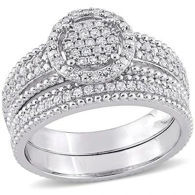 Miabella Ensemble de Bague mariage circulaire en argent sterling avec diamant de 1/3 carat P.T.