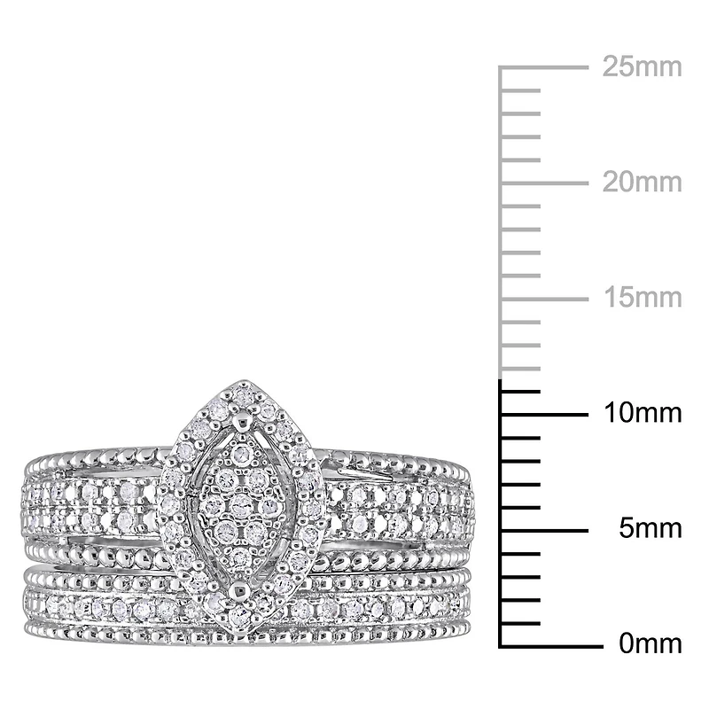 Miabella 1/3 Carat T.W. Diamond Sterling Silver Marquise Cluster Halo Bridal Ring Set