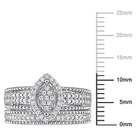 Miabella 1/3 Carat T.W. Diamond Sterling Silver Marquise Cluster Halo Bridal Ring Set