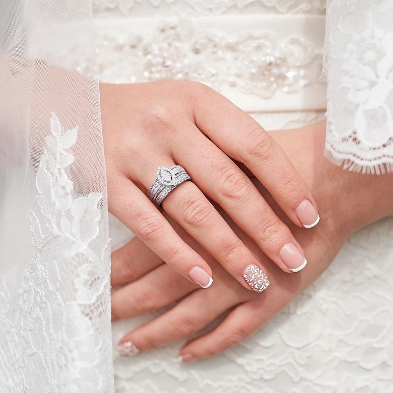 Miabella 1/3 Carat T.W. Diamond Sterling Silver Marquise Cluster Halo Bridal Ring Set