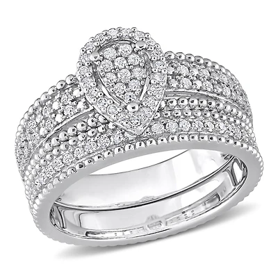 Miabella Ensemble de Bague mariage a grappe halo en argent sterling avec diamant de 1/3 carat P.T.