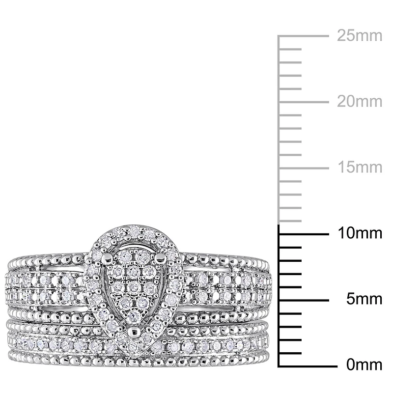 Miabella 1/3 Carat T.W. Diamond Sterling Silver Teardrop Cluster Halo Bridal Ring Set