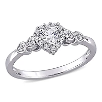 Miabella Bague de promesse en forme de cœur en argent sterling avec saphir blanc créé de 3/8 carats et accent de diamants