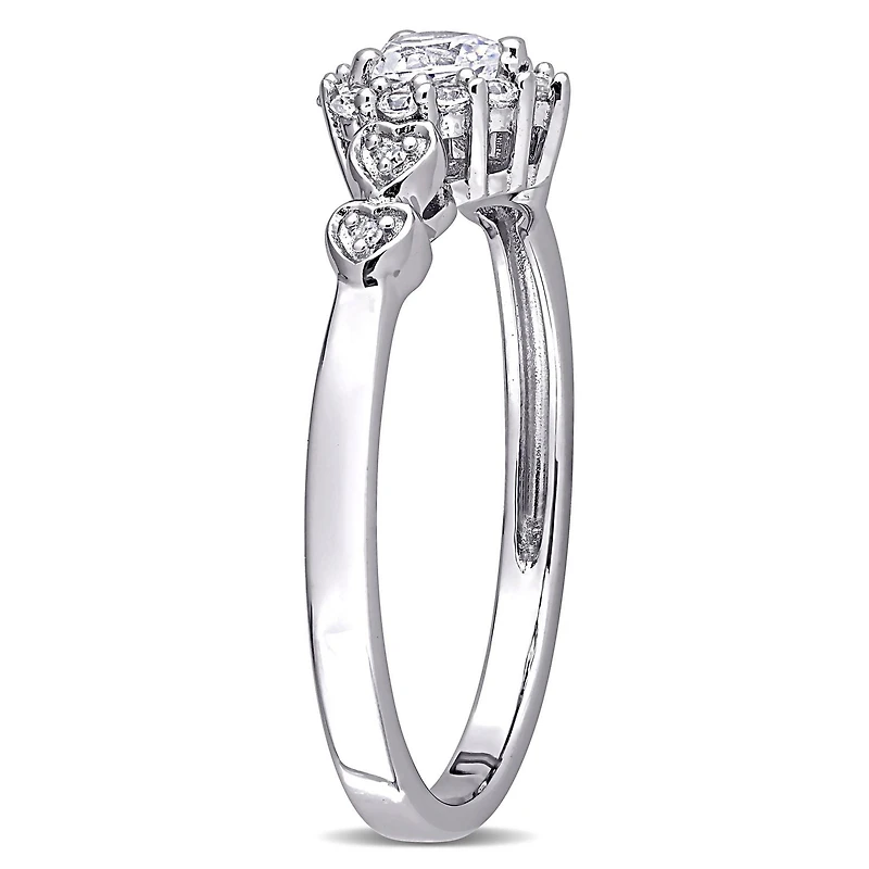 Miabella 3/8 Carat T.G.W. Created White Sapphire and Diamond-Accent Sterling Silver Heart Promise Ring