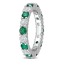 Miabella Bague d'anniversaire en argent sterling avec émeraude et saphir blanc créés de 3-1/5 carats P.P.T