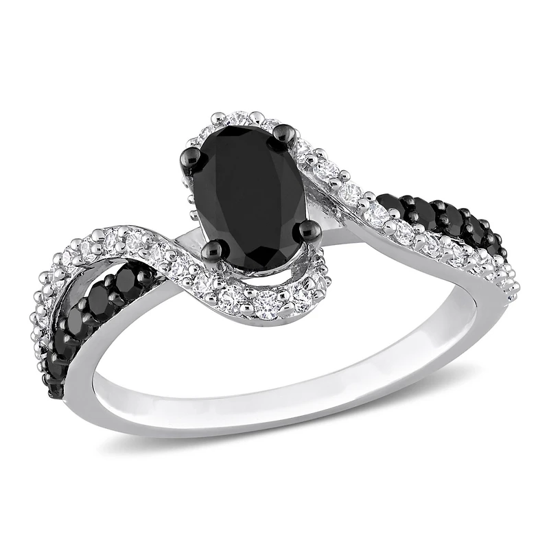 Miabella 1 Carat T.W. Black Diamond and 1/3 Carat T.G.W. Created White Sapphire Sterling Silver Twisted Engagement Ring