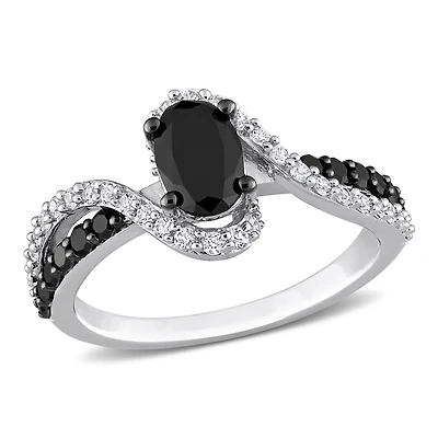 Miabella 1 Carat T.W. Black Diamond and 1/3 Carat T.G.W. Created White Sapphire Sterling Silver Twisted Engagement Ring
