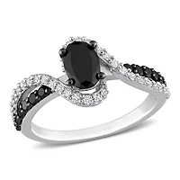 Miabella 1 Carat T.W. Black Diamond and 1/3 Carat T.G.W. Created White Sapphire Sterling Silver Twisted Engagement Ring