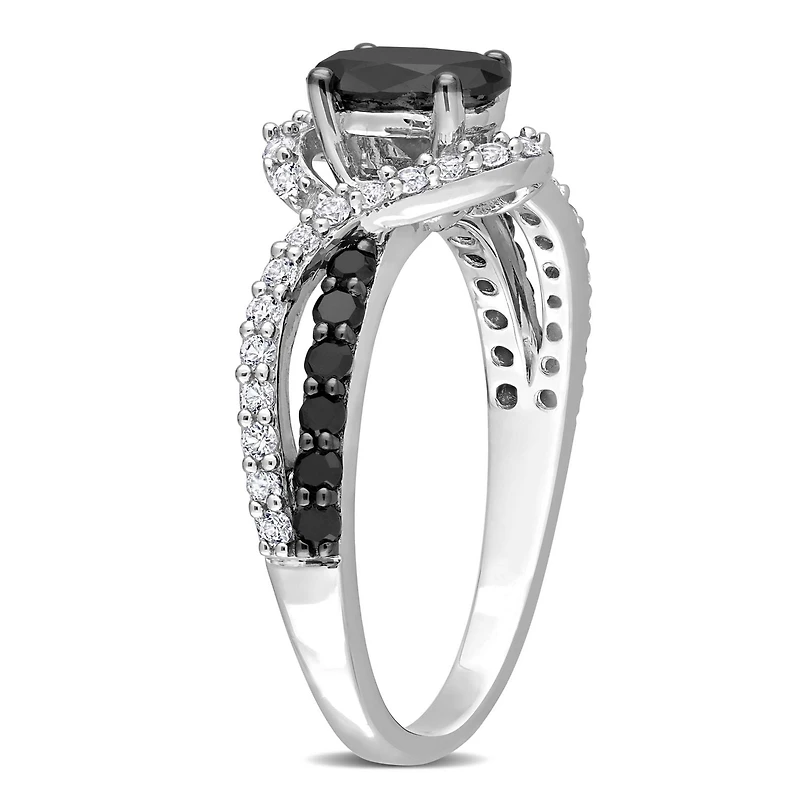 Miabella 1 Carat T.W. Black Diamond and 1/3 Carat T.G.W. Created White Sapphire Sterling Silver Twisted Engagement Ring