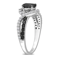 Miabella 1 Carat T.W. Black Diamond and 1/3 Carat T.G.W. Created White Sapphire Sterling Silver Twisted Engagement Ring