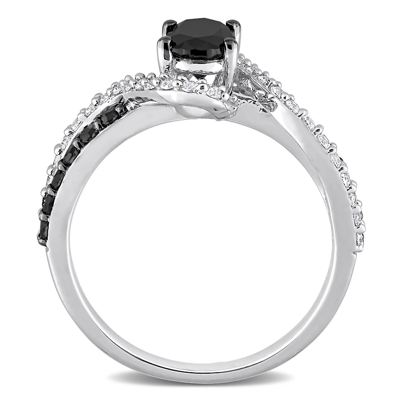 Miabella 1 Carat T.W. Black Diamond and 1/3 Carat T.G.W. Created White Sapphire Sterling Silver Twisted Engagement Ring