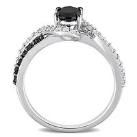 Miabella 1 Carat T.W. Black Diamond and 1/3 Carat T.G.W. Created White Sapphire Sterling Silver Twisted Engagement Ring