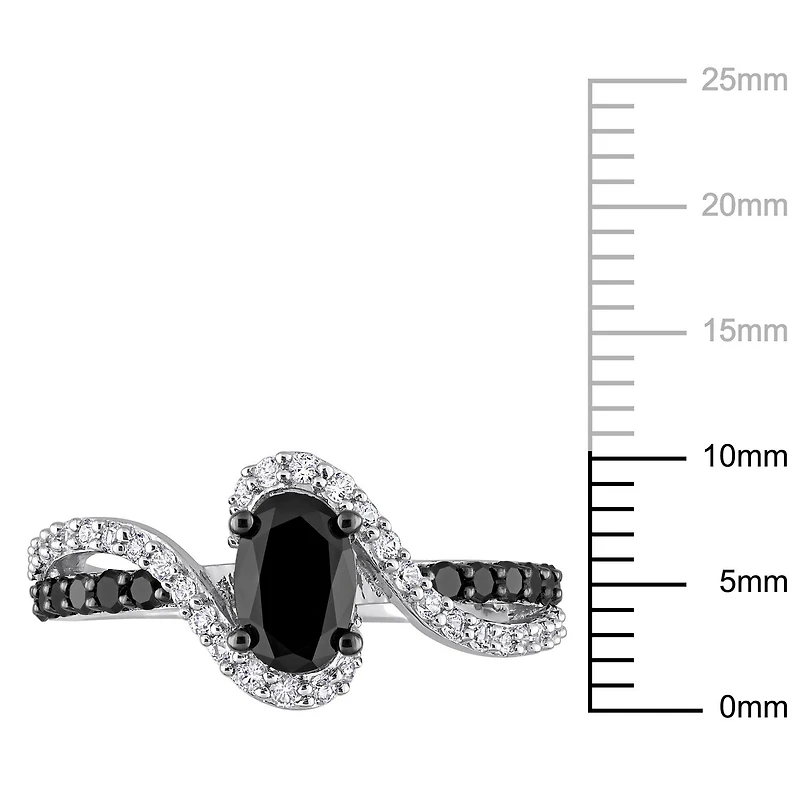 Miabella 1 Carat T.W. Black Diamond and 1/3 Carat T.G.W. Created White Sapphire Sterling Silver Twisted Engagement Ring