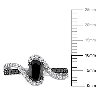 Miabella 1 Carat T.W. Black Diamond and 1/3 Carat T.G.W. Created White Sapphire Sterling Silver Twisted Engagement Ring