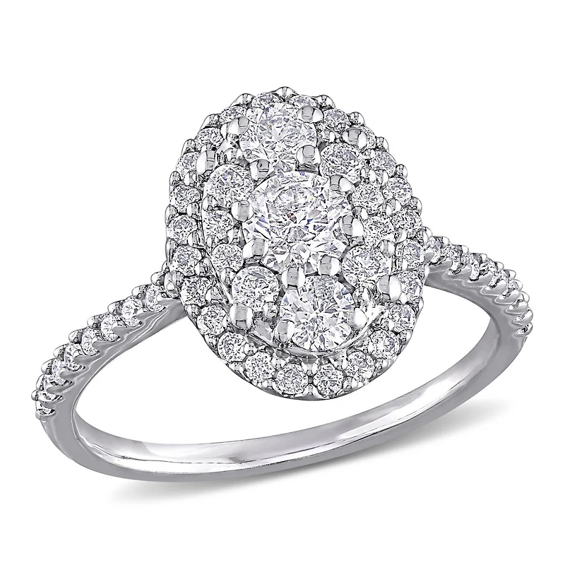 Miabella Bague de fiançailles à grappe ovale en or blanc 10k avec diamant de 1 carat P.T.