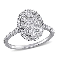 Miabella Bague de fiançailles à grappe ovale en or blanc 10k avec diamant de 1 carat P.T.