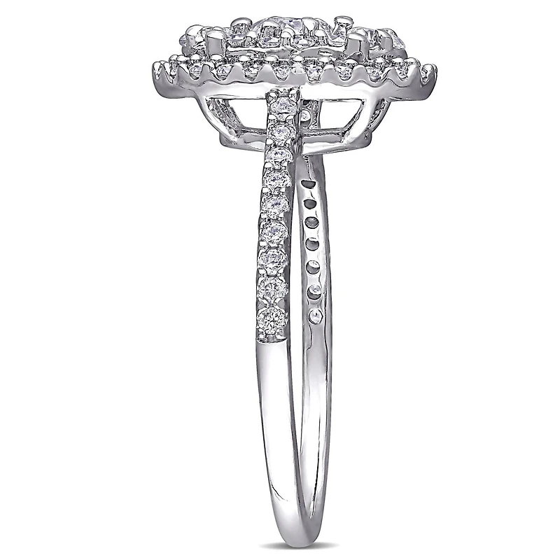 Miabella Bague de fiançailles à grappe ovale en or blanc 10k avec diamant de 1 carat P.T.