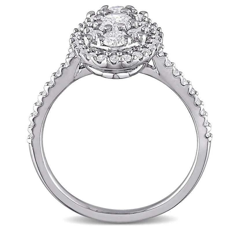 Miabella Bague de fiançailles à grappe ovale en or blanc 10k avec diamant de 1 carat P.T.