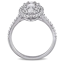Miabella Bague de fiançailles à grappe ovale en or blanc 10k avec diamant de 1 carat P.T.
