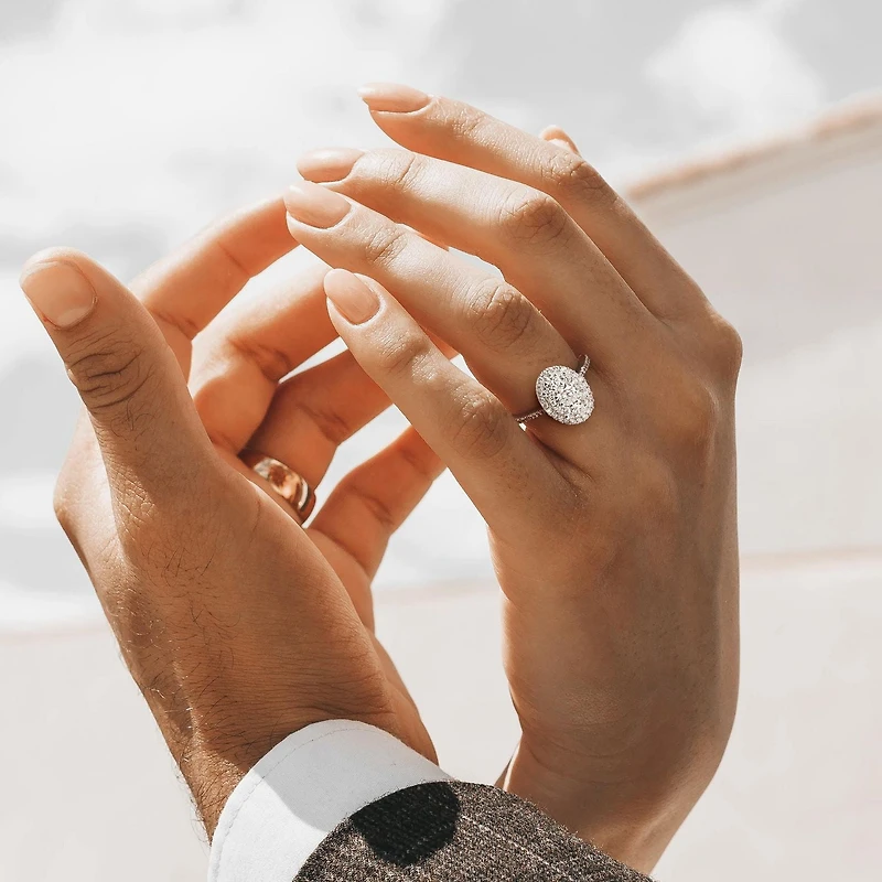 Miabella Bague de fiançailles à grappe ovale en or blanc 10k avec diamant de 1 carat P.T.