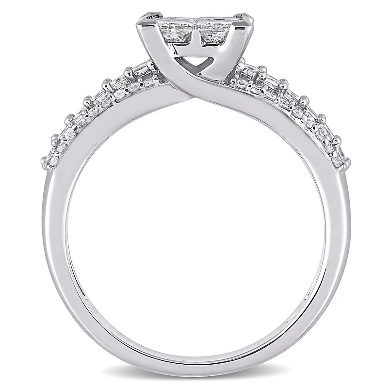 Miabella Bague de fiançailles a centre quad de coupe princesse en or blanc 10K avec diamant de 1 carat P.T.