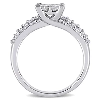 Miabella Bague de fiançailles a centre quad de coupe princesse en or blanc 10K avec diamant de 1 carat P.T.