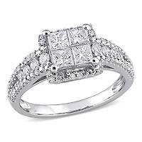 Miabella Bague de fiançailles a centre halo quad de coupe princesse en or blanc 10K avec diamant de 1 carat P.T.