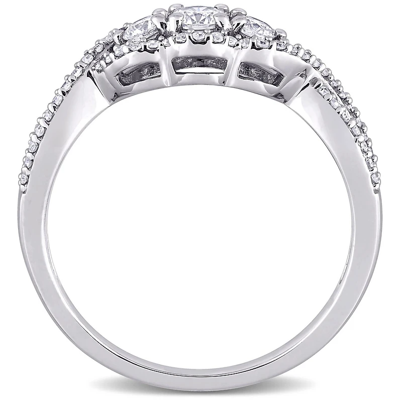 Miabella Bague de fiançailles à trois pierres en or blanc 10K avec diamant 1/2 carat P.T.