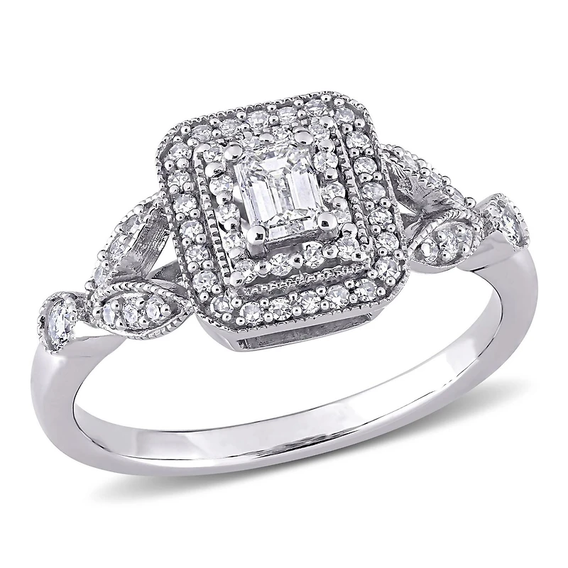 Miabella Bague de fiançailles filigrane en or blanc 10K avec diamant 1/2 carat P.T.