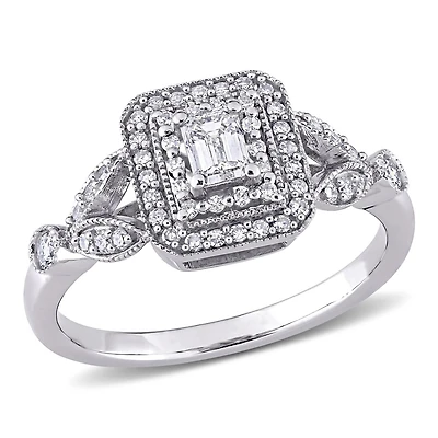 Miabella Bague de fiançailles filigrane en or blanc 10K avec diamant 1/2 carat P.T.