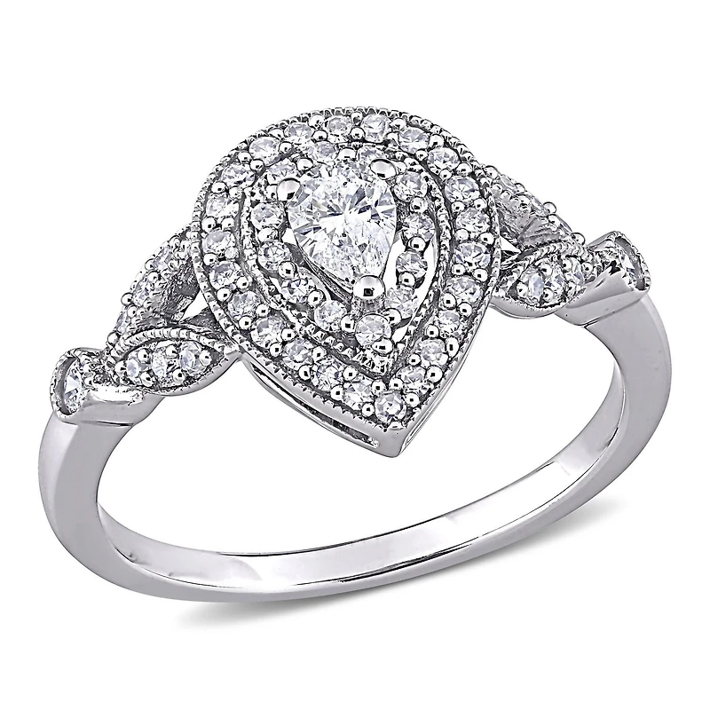 Miabella Bague de fiançailles filigrane en or blanc 10K avec diamant 1/2 carat P.T.