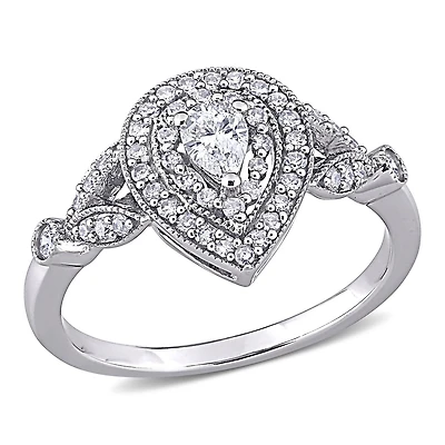 Miabella Bague de fiançailles filigrane en or blanc 10K avec diamant 1/2 carat P.T.