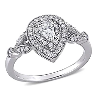 Miabella Bague de fiançailles filigrane en or blanc 10K avec diamant 1/2 carat P.T.