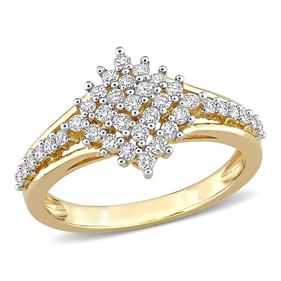 Miabella Bague à grappe tige fendue en or jaune 14K avec diamant 1/2 carat P.T.