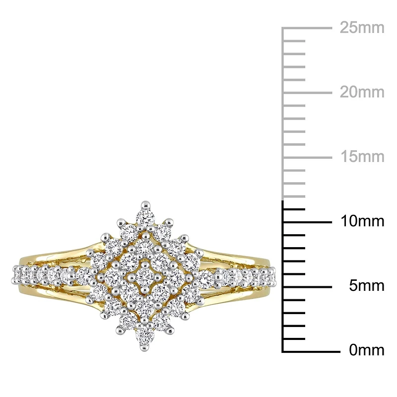 Miabella 1/2 Carat T.W. Diamond 14K Yellow Gold Split Shank Cluster Ring