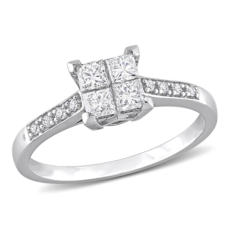 Miabella Bague de fiançailles a centre quad de coupe princesse en or blanc 10K avec diamant 5/8 carats P.T