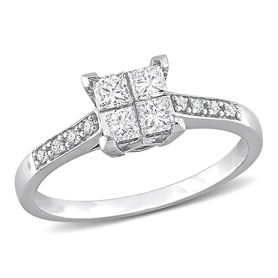 Miabella Bague de fiançailles a centre quad de coupe princesse en or blanc 10K avec diamant 5/8 carats P.T