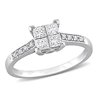 Miabella Bague de fiançailles a centre quad de coupe princesse en or blanc 10K avec diamant 5/8 carats P.T