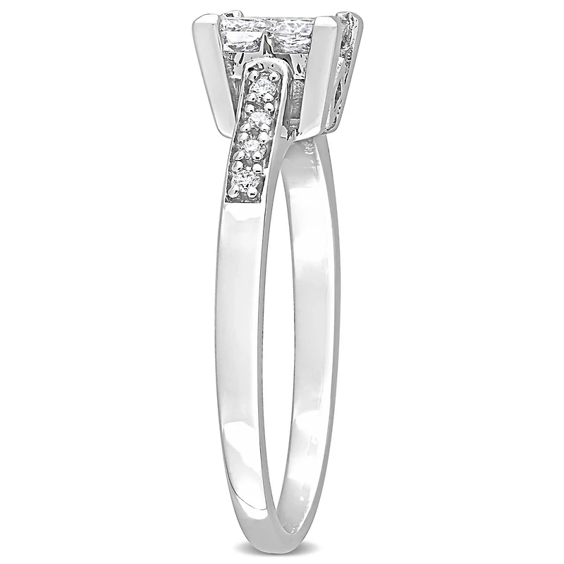 Miabella Bague de fiançailles a centre quad de coupe princesse en or blanc 10K avec diamant 5/8 carats P.T