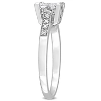 Miabella Bague de fiançailles a centre quad de coupe princesse en or blanc 10K avec diamant 5/8 carats P.T