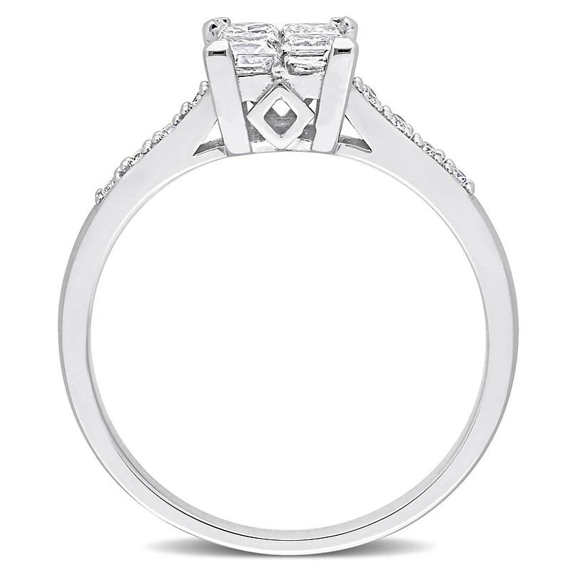 Miabella Bague de fiançailles a centre quad de coupe princesse en or blanc 10K avec diamant 5/8 carats P.T
