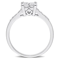 Miabella Bague de fiançailles a centre quad de coupe princesse en or blanc 10K avec diamant 5/8 carats P.T