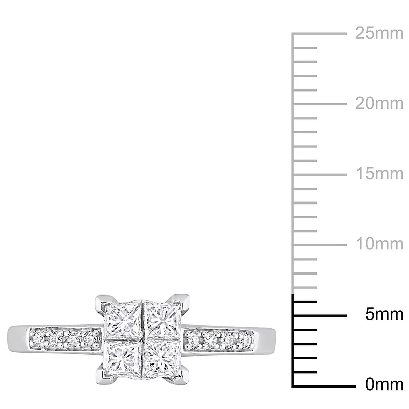 Miabella Bague de fiançailles a centre quad de coupe princesse en or blanc 10K avec diamant 5/8 carats P.T