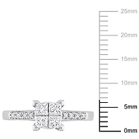 Miabella Bague de fiançailles a centre quad de coupe princesse en or blanc 10K avec diamant 5/8 carats P.T