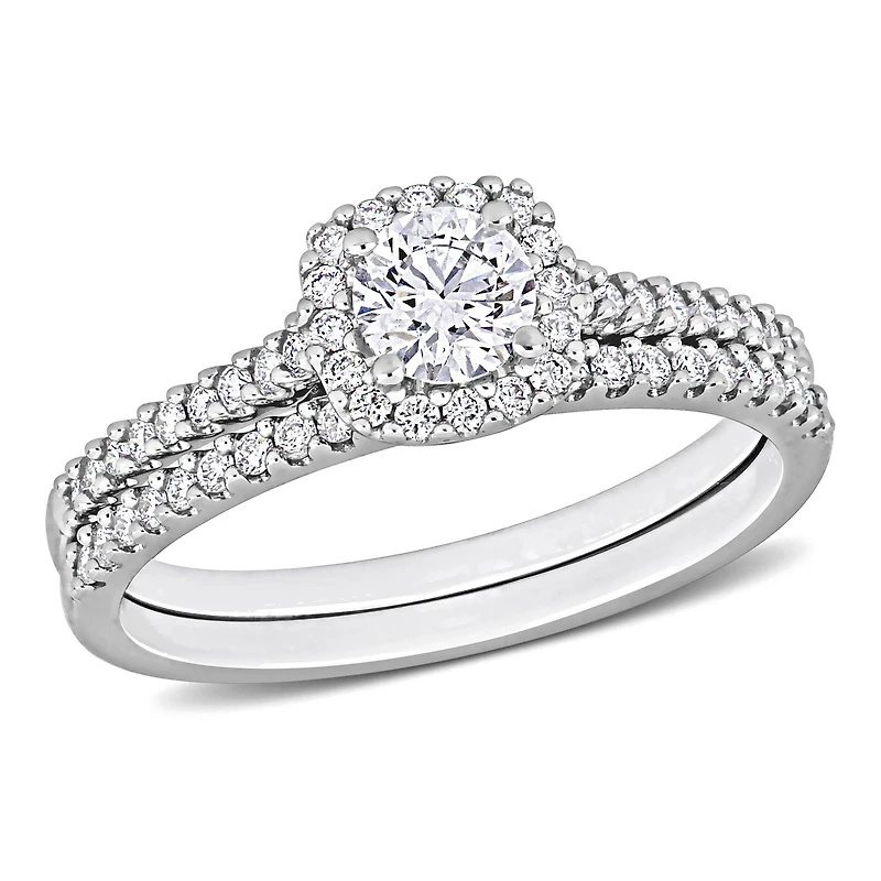 Miabella Ensemble de Bague mariage a Halo en or blanc 14K avec diamants de 3/4 Carat P.T.