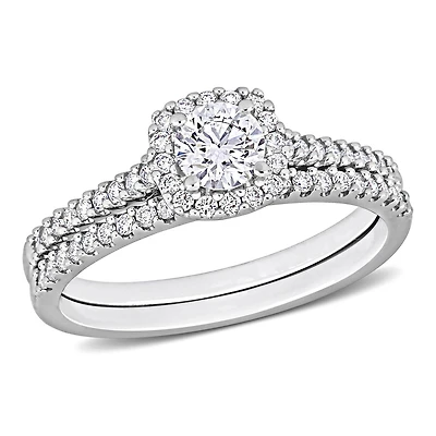 Miabella Ensemble de Bague mariage a Halo en or blanc 14K avec diamants de 3/4 Carat P.T.