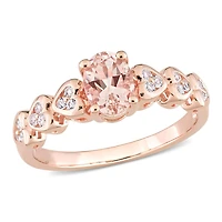 Miabella 7/8 Carat T.G.W. Morganite and White Topaz Rose-Plated Sterling Silver Oval Heart Ring
