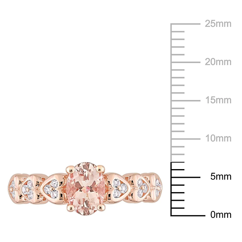 Miabella 7/8 Carat T.G.W. Morganite and White Topaz Rose-Plated Sterling Silver Oval Heart Ring