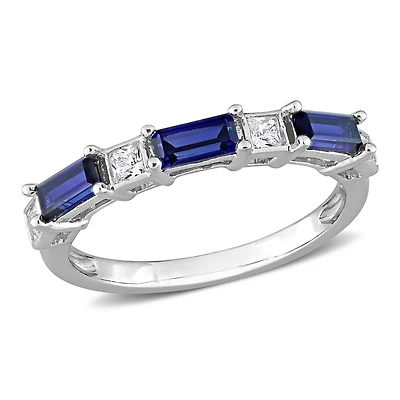 Miabella 1-3/8 Carat T.G.W. Created Blue and White Sapphire Sterling Silver 5-Stone Ring