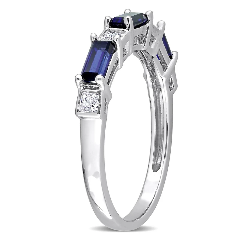 Miabella 1-3/8 Carat T.G.W. Created Blue and White Sapphire Sterling Silver 5-Stone Ring